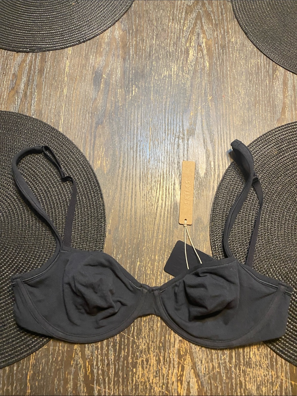 SKIMS Black Everyday cotton unlined Bra 36DD NWT